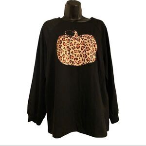 Womens Black Pumpkin Leopard Printed Shirt Size Large Halloween Top